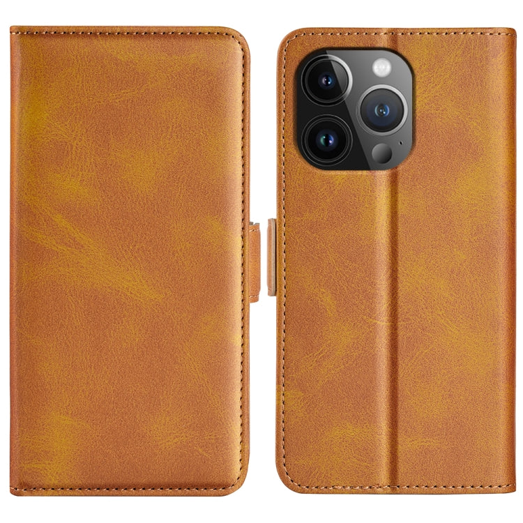 For iPhone 15 Pro Max Dual-side Magnetic Buckle Horizontal Flip Leather Phone Case(Yellow)