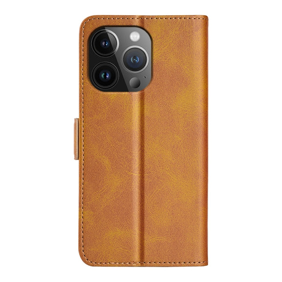 For iPhone 15 Pro Max Dual-side Magnetic Buckle Horizontal Flip Leather Phone Case(Yellow)