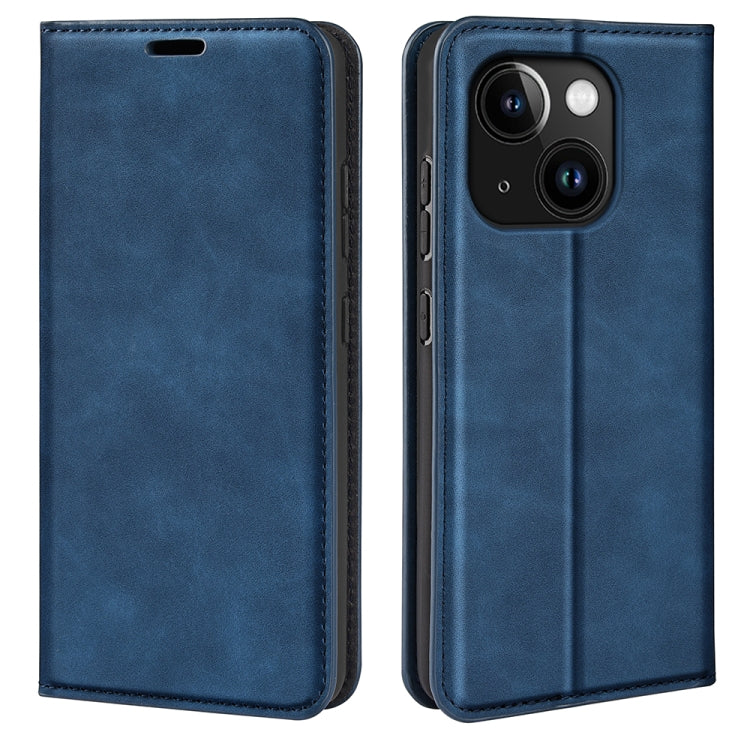 For iPhone 15 Retro-skin Magnetic Suction Leather Phone Case(Dark Blue)