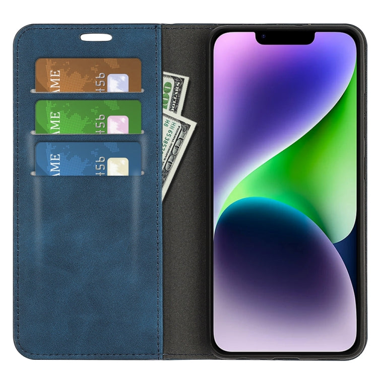For iPhone 15 Retro-skin Magnetic Suction Leather Phone Case(Dark Blue)