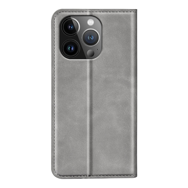 For iPhone 15 Pro Retro-skin Magnetic Suction Leather Phone Case(Grey)