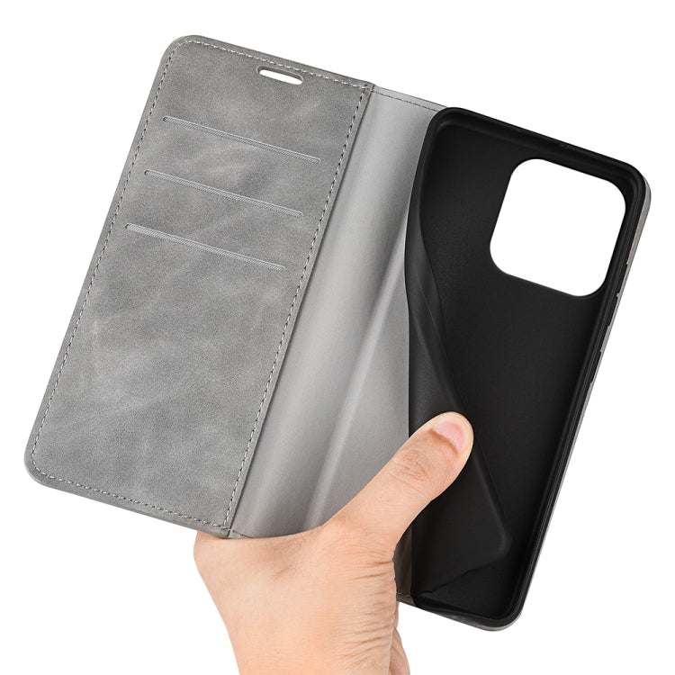 For iPhone 15 Pro Retro-skin Magnetic Suction Leather Phone Case(Grey)