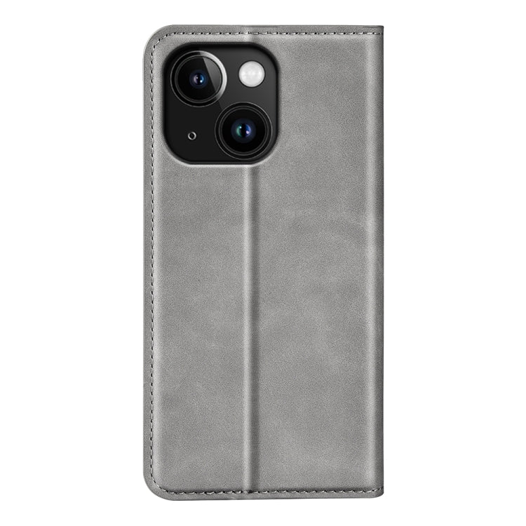 For iPhone 15 Plus Retro-skin Magnetic Suction Leather Phone Case(Grey)