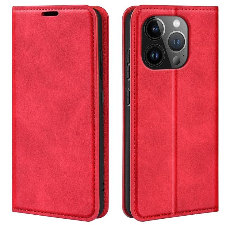 For iPhone 15 Pro Max Retro-skin Magnetic Suction Leather Phone Case(Red)