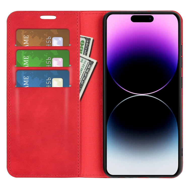 For iPhone 15 Pro Max Retro-skin Magnetic Suction Leather Phone Case(Red)