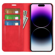 For iPhone 15 Pro Max Retro-skin Magnetic Suction Leather Phone Case(Red)