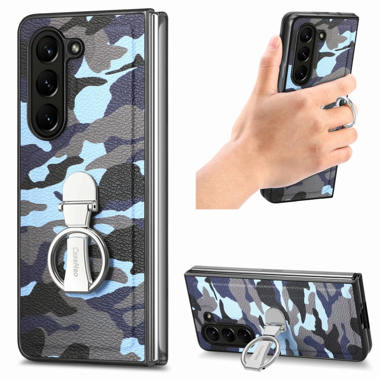 For   Samsung  Galaxy Z Fold5 5G Camouflage Ring Holder PC Phone Case(Blue)