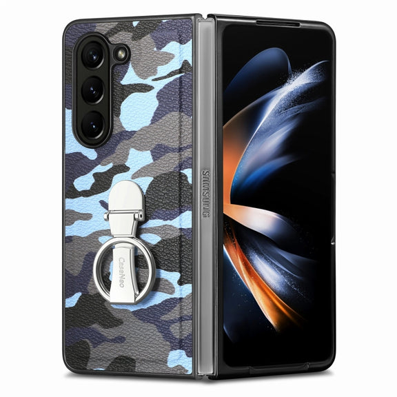 For   Samsung  Galaxy Z Fold5 5G Camouflage Ring Holder PC Phone Case(Blue)
