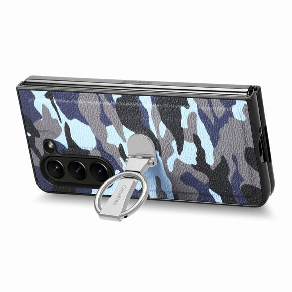 For   Samsung  Galaxy Z Fold5 5G Camouflage Ring Holder PC Phone Case(Blue)