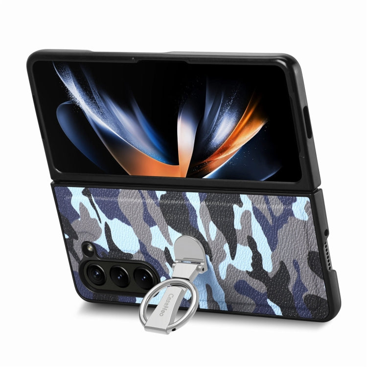 For   Samsung  Galaxy Z Fold5 5G Camouflage Ring Holder PC Phone Case(Blue)