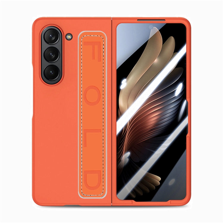 For   Samsung   Galaxy Z Fold5  5G Integrated Wristband Genuine Leather Phone Case(Orange)