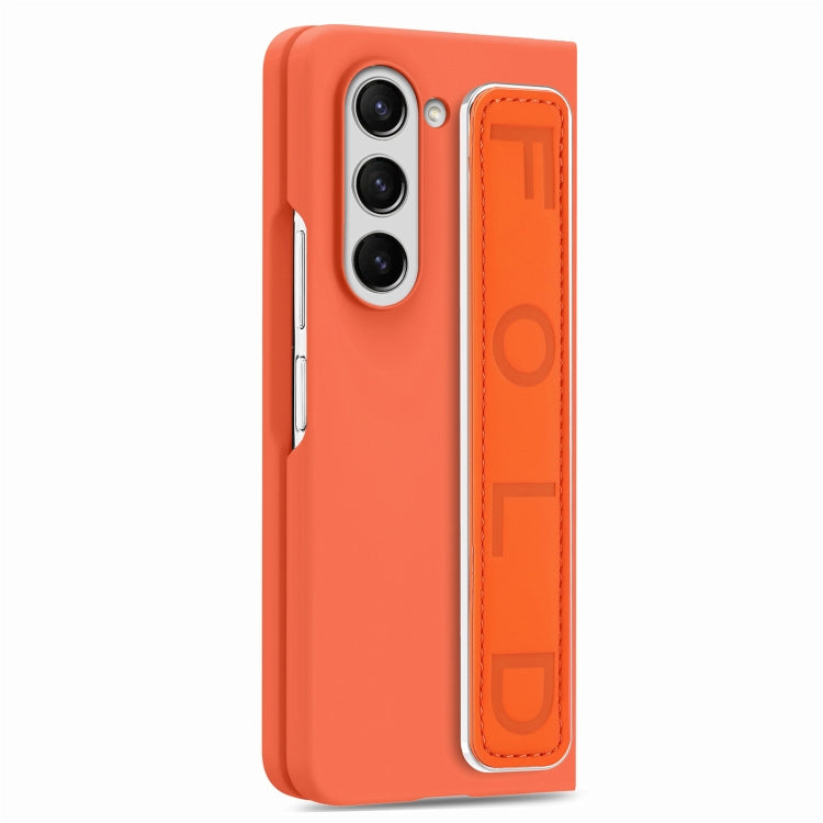 For   Samsung   Galaxy Z Fold5  5G Integrated Wristband Genuine Leather Phone Case(Orange)