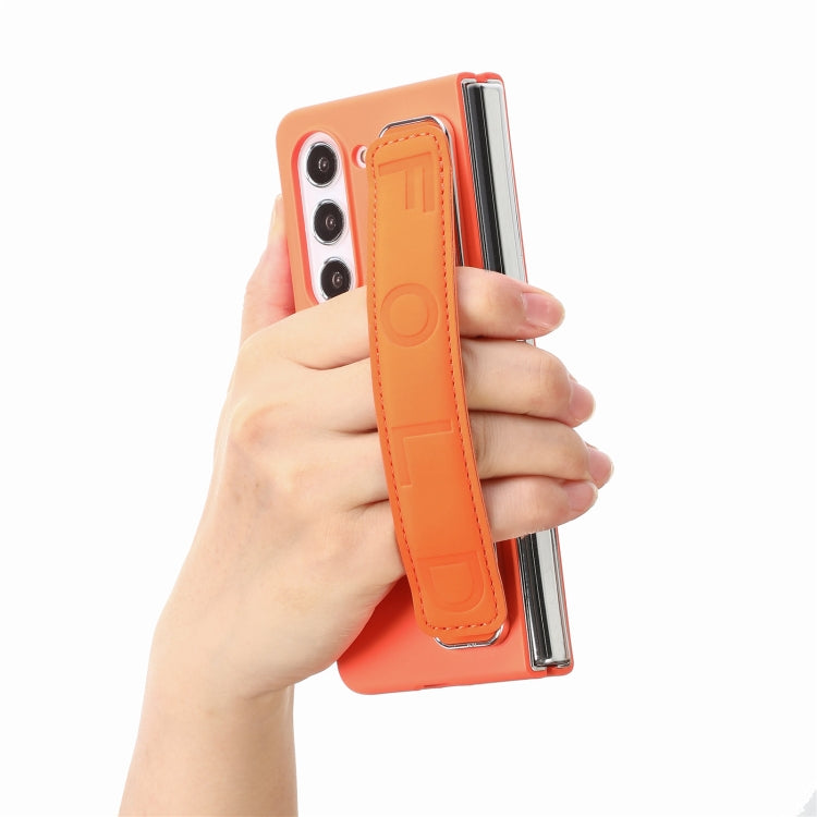 For   Samsung   Galaxy Z Fold5  5G Integrated Wristband Genuine Leather Phone Case(Orange)