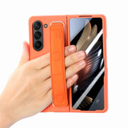 For   Samsung   Galaxy Z Fold5  5G Integrated Wristband Genuine Leather Phone Case(Orange)