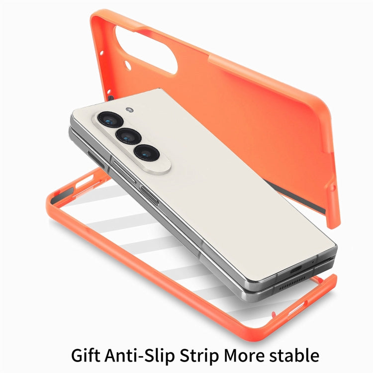 For   Samsung   Galaxy Z Fold5  5G Integrated Wristband Genuine Leather Phone Case(Orange)