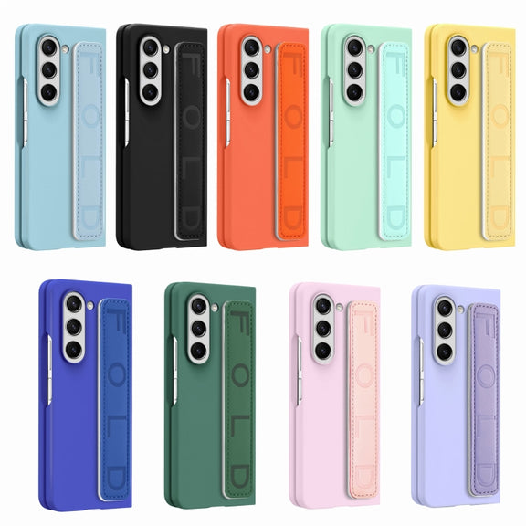 For   Samsung   Galaxy Z Fold5  5G Integrated Wristband Genuine Leather Phone Case(Orange)