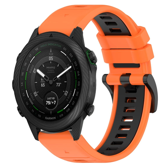 Compatible with Garmin MARQ Golfer 22mm Sports Two-Color Silicone Watch Band(Orange+Black)