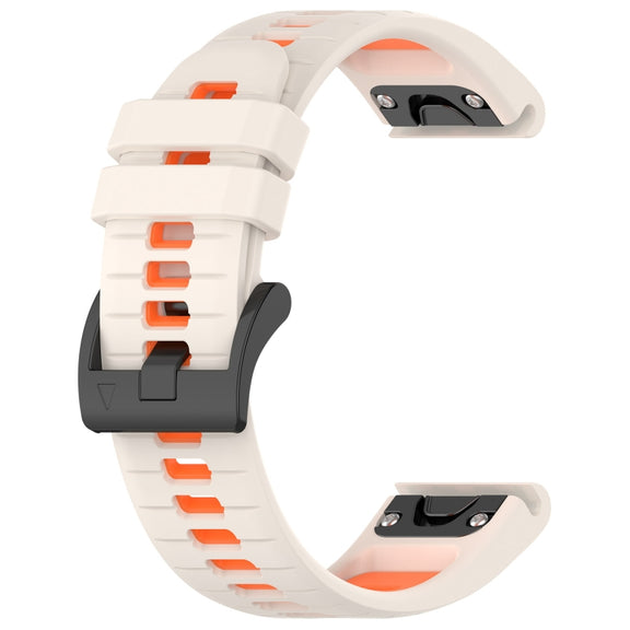 Compatible with Garmin Quatix 7 22mm Sports Two-Color Silicone Watch Band(Starlight+Orange)