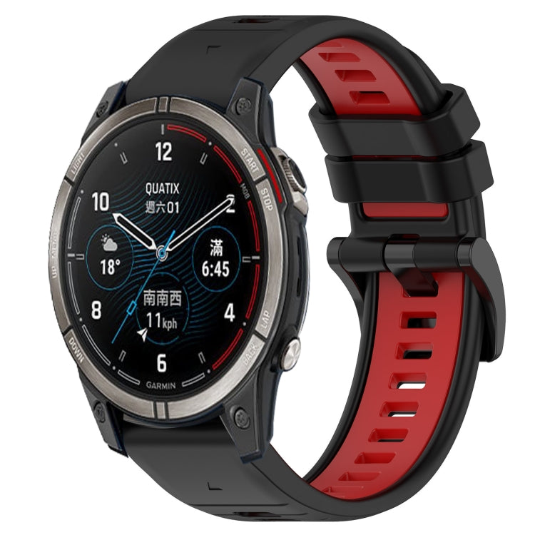 Compatible with Garmin Quatix 7 Pro 22mm Sports Two-Color Silicone Watch Band(Black+Red)