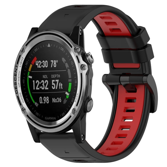 Compatible with Garmin Descent MK 1 26mm Sports Two-Color Silicone Watch Band(Black+Red)