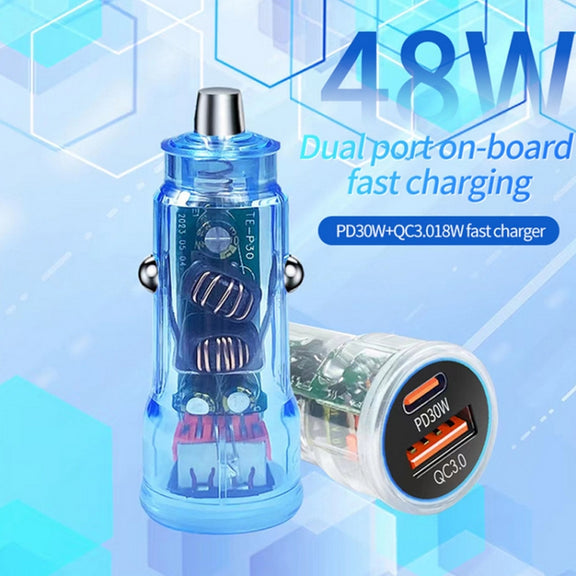 P35 48W PD30W+QC3.0 18W USB Transparent Car Quick Charge(Transparent)