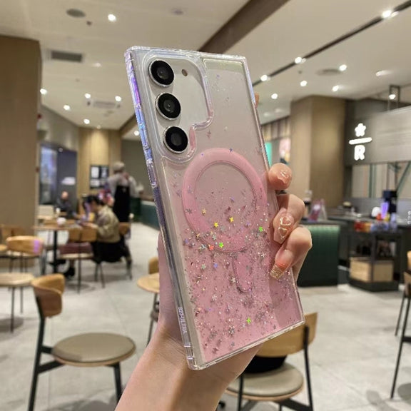 For Samsung Galaxy S22+ 5G Magsafe Glitter TPU Phone Protective Case(Pink)