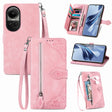 For OPPO Reno10 /10 Pro Global Embossed Flower Zipper Leather Phone Case(Pink) - OPPO Cases by PMC TechLife | Online Shopping South Africa | PMC TechLife | Buy Now Pay Later Mobicred