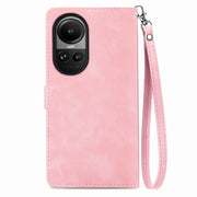 For OPPO Reno10 /10 Pro Global Embossed Flower Zipper Leather Phone Case(Pink)