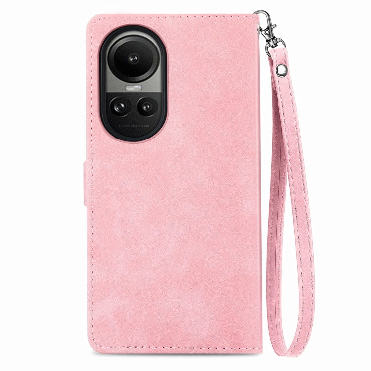 For OPPO Reno10 /10 Pro Global Embossed Flower Zipper Leather Phone Case(Pink)