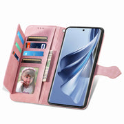 For OPPO Reno10 /10 Pro Global Embossed Flower Zipper Leather Phone Case(Pink)