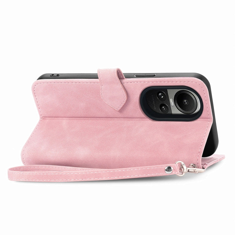 For OPPO Reno10 /10 Pro Global Embossed Flower Zipper Leather Phone Case(Pink)