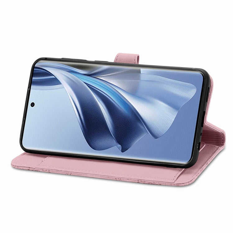 For OPPO Reno10 /10 Pro Global Embossed Flower Zipper Leather Phone Case(Pink)