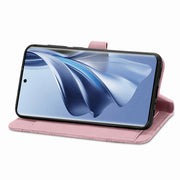 For OPPO Reno10 /10 Pro Global Embossed Flower Zipper Leather Phone Case(Pink)