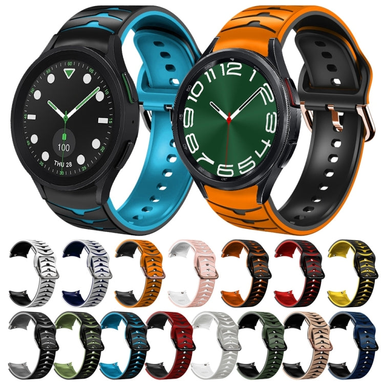 For Samsung Galaxy Watch 6 Classic 47mm Curved Texture Silicone Watch Band(Black+Blue)