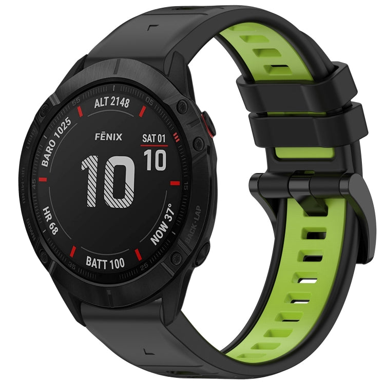 Compatible with Garmin Fenix 6X Pro Sports Two-Color Quick Release Silicone Watch Band(Black+Green)