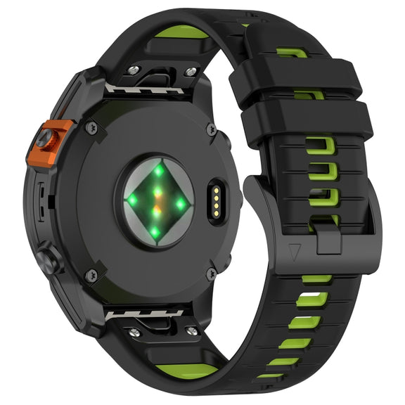 Compatible with Garmin Fenix 6X Pro Sports Two-Color Quick Release Silicone Watch Band(Black+Green)