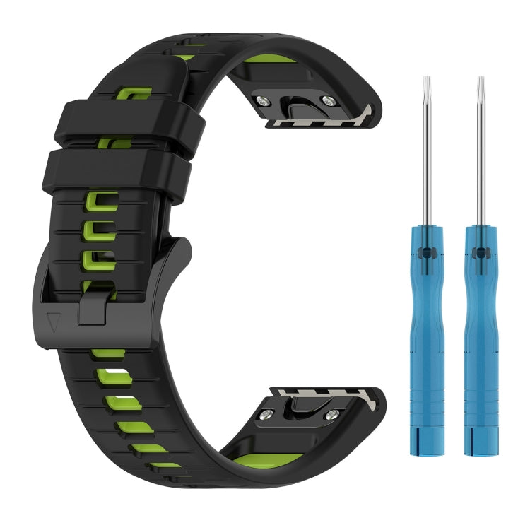Compatible with Garmin Fenix 6X Pro Sports Two-Color Quick Release Silicone Watch Band(Black+Green)