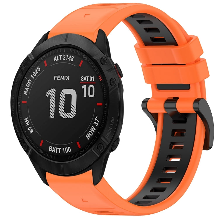 Compatible with Garmin Fenix 6X Pro Sports Two-Color Quick Release Silicone Watch Band(Orange+Black)