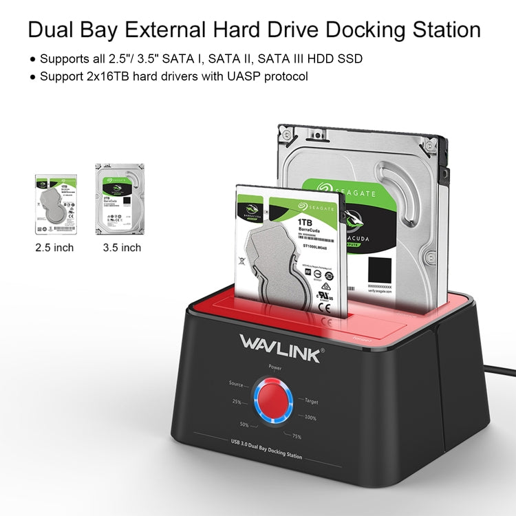 Wavlink ST334U SSD Dual Bay External Hard Drive Docking Station USB 3.0 to SATA I/II/III(EU Plug)