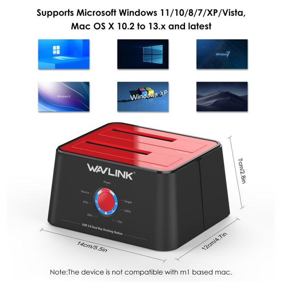 Wavlink ST334U SSD Dual Bay External Hard Drive Docking Station USB 3.0 to SATA I/II/III(EU Plug)