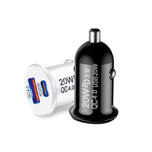 P10 Mini Style QC4.0 USB / PD20W Dual Port Car Charger(White)