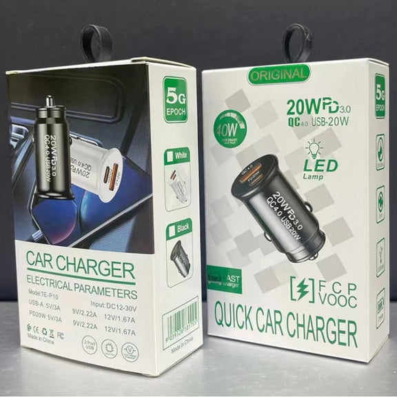 P10 Mini Style QC4.0 USB / PD20W Dual Port Car Charger(Black)