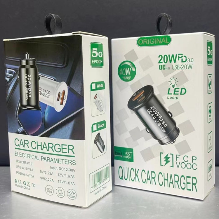 P10 Mini Style QC4.0 USB / PD20W Dual Port Car Charger(Black)