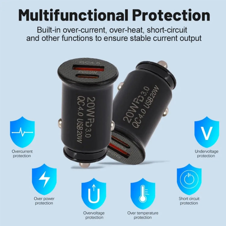 P10 Mini QC4.0 USB / PD20W Car Charger with Type-C to Type-C Fast Charging Data Cable(White)