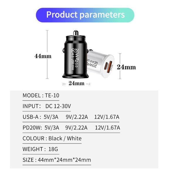P10 Mini QC4.0 USB / PD20W Car Charger with Type-C to Type-C Fast Charging Data Cable(White)