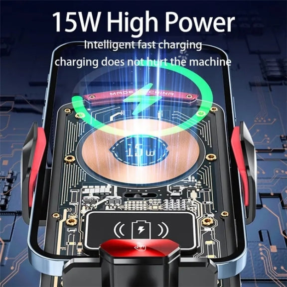A6 Car Automatic Clamping Phone Holder 15W Magnetic Wireless Charger(Red)