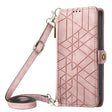 For iPhone 14 Pro Max Geometric Zipper Wallet Side Buckle Leather Phone Case with Crossbody Lanyard(Pink) - iPhone 14 Pro Max Cases by PMC TechLife | Online Shopping South Africa | PMC TechLife | Buy Now Pay Later Mobicred