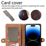 For iPhone 14 Pro Max Geometric Zipper Wallet Side Buckle Leather Phone Case with Crossbody Lanyard(Pink)