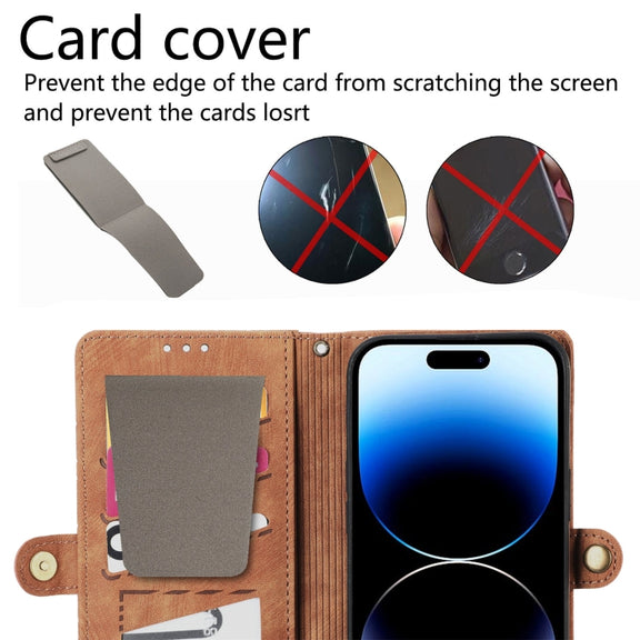 For iPhone 14 Pro Max Geometric Zipper Wallet Side Buckle Leather Phone Case with Crossbody Lanyard(Pink)