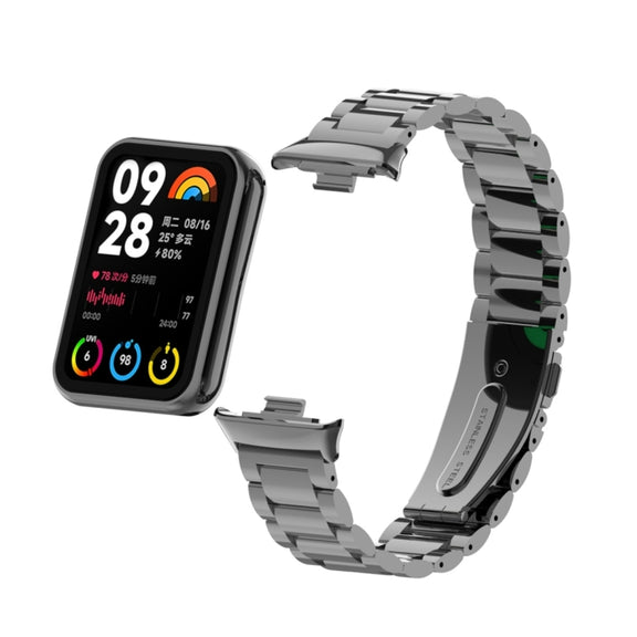 For Xiaomi Mi Band 8 Pro Three Bead Metal Stainless Steel Watch Band(Black)